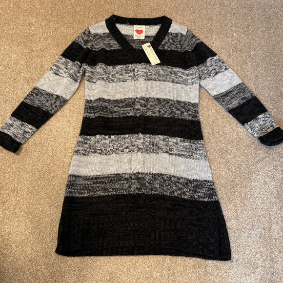 NWT Womens Plus 1X Derek Heart Cable Knit Tunic Sweater Dress Black Gray Marble - Picture 1 of 2